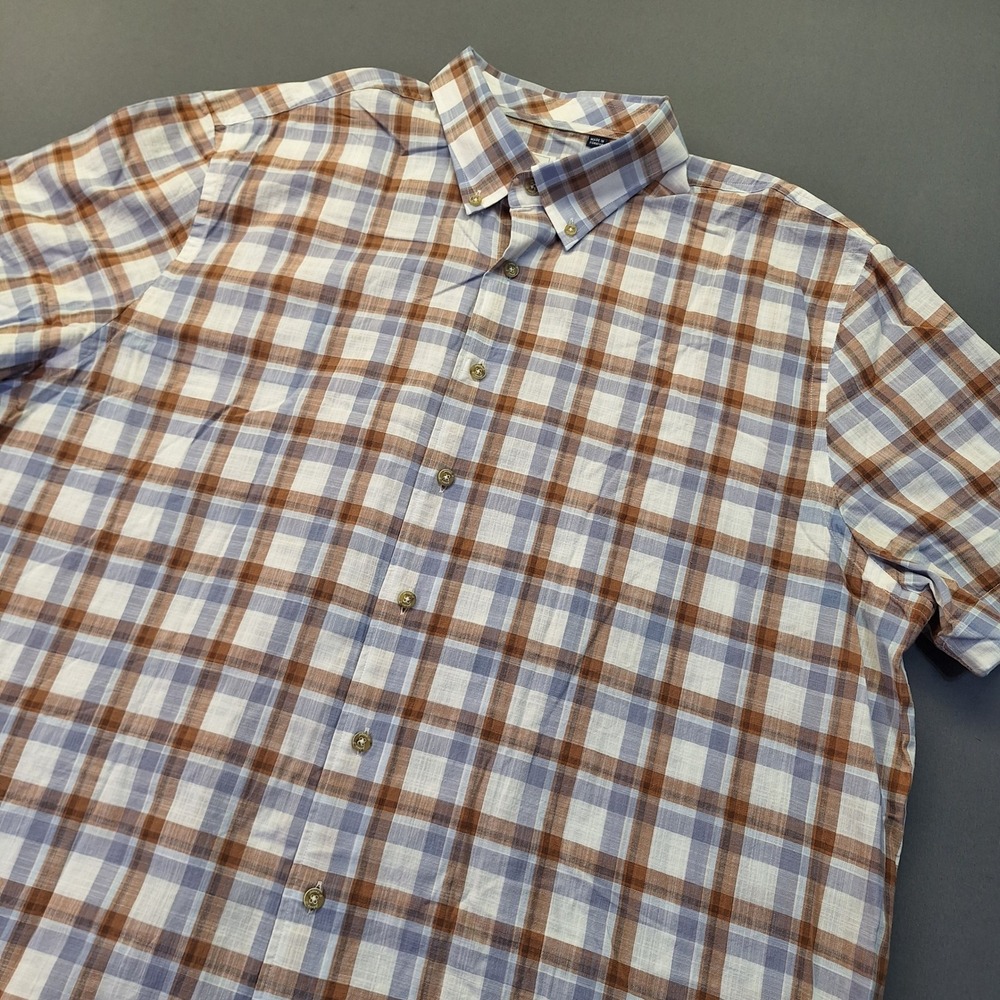 Johnnie-O Bennett Hangin Out Plaid Shirt Mens XXL Havana Brown Blue JMWS2930